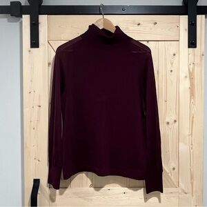 NWT Etcetera Burgundy Turtleneck with Semi-Sheer Sleeves, Size Large.